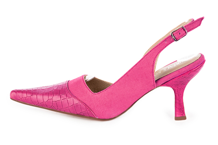 Chaussure femme à brides :  couleur rose fuchsia. Bout pointu. Talon haut bobine. Vue de profil - Florence KOOIJMAN