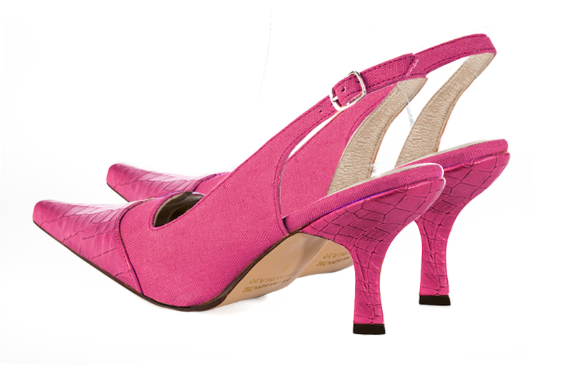 Chaussure femme à brides :  couleur rose fuchsia. Bout pointu. Talon haut bobine. Vue arrière - Florence KOOIJMAN
