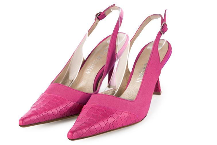 Chaussure femme à brides :  couleur rose fuchsia. Bout pointu. Talon haut bobine Vue avant - Florence KOOIJMAN