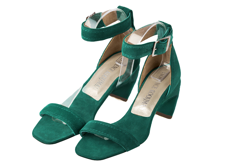 Sandale femme : Sandale soirées et cérémonies couleur vert émeraude. Bout carré. Talon mi-haut virgule Vue avant - Florence KOOIJMAN