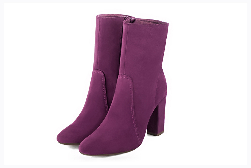 Boots femme : Boots fermeture éclair à l'intérieur couleur violet myrtille. Bout rond. Talon haut bottier Vue avant - Florence KOOIJMAN