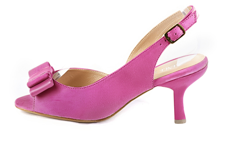 Sandale femme : Sandale soirées et cérémonies couleur rose pivoine. Bout carré. Talon haut fin. Vue de profil - Florence KOOIJMAN