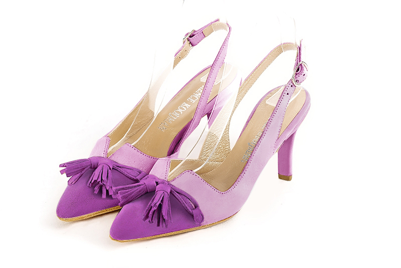 Chaussure femme à brides :  couleur violet mauve. Bout effilé. Talon haut fin Vue avant - Florence KOOIJMAN