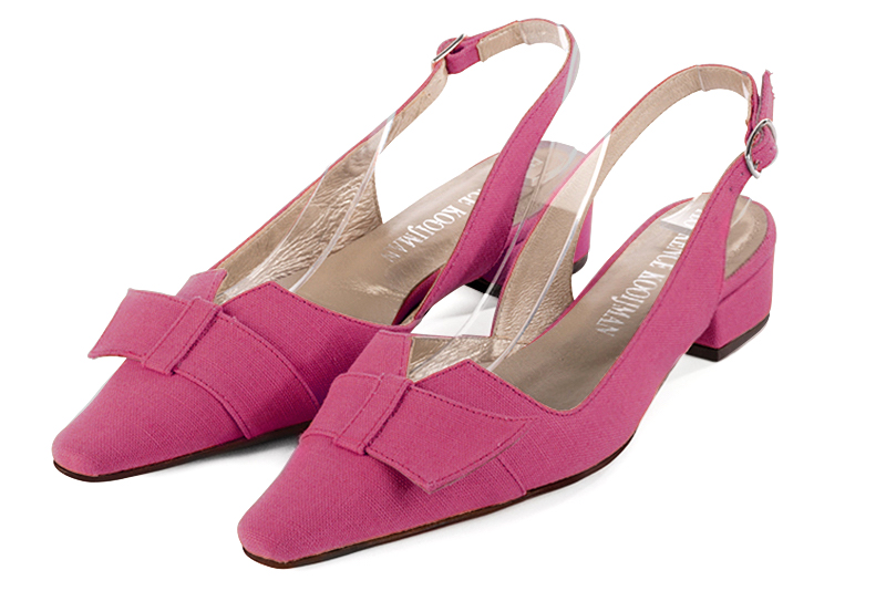 Chaussure femme à brides :  couleur rose pétunia. Bout effilé. Petit talon bottier Vue avant - Florence KOOIJMAN