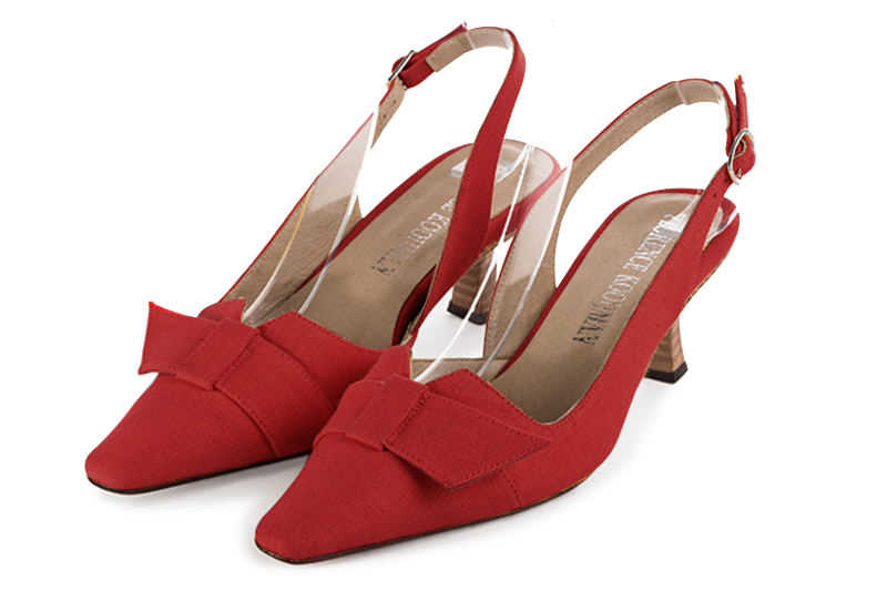 Chaussure femme à brides :  couleur rouge carmin. Bout effilé. Talon mi-haut bobine Vue avant - Florence KOOIJMAN