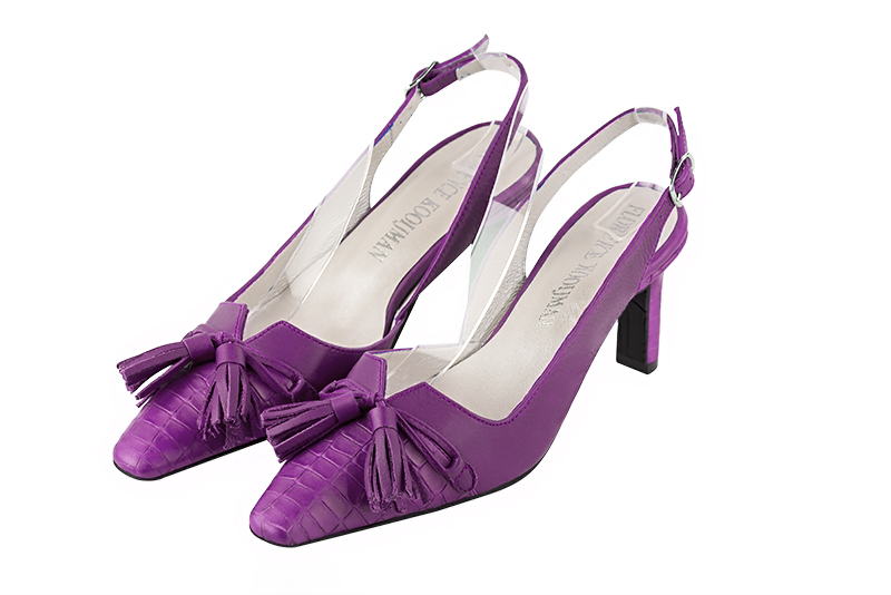 Chaussure femme à brides :  couleur violet mauve. Bout effilé. Talon mi-haut fin Vue avant - Florence KOOIJMAN