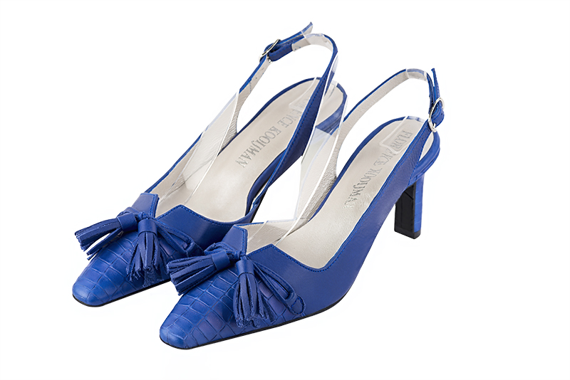 Chaussure femme à brides :  couleur bleu électrique. Bout effilé. Talon mi-haut fin Vue avant - Florence KOOIJMAN