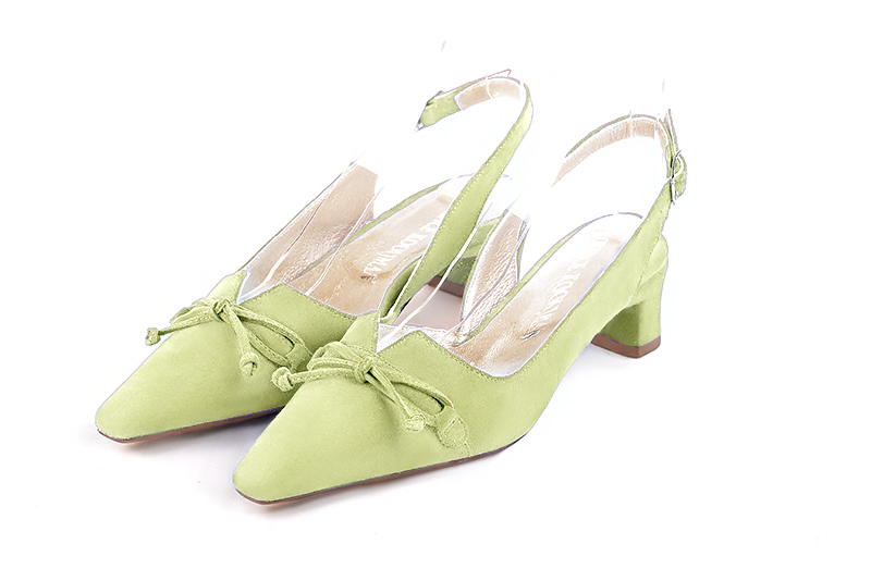 Chaussure femme à brides :  couleur vert tilleul. Bout effilé. Petit talon trotteur Vue avant - Florence KOOIJMAN