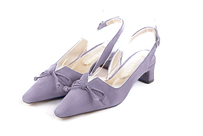 Chaussure femme à brides :  couleur violet parme. Bout effilé. Petit talon trotteur Vue avant - Florence KOOIJMAN