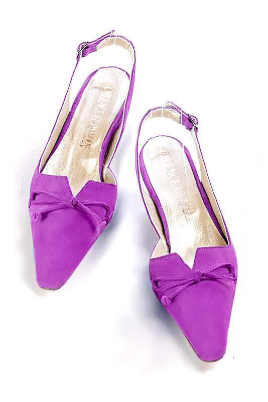Chaussure femme à brides :  couleur violet mauve. Bout effilé. Petit talon trotteur. Vue du dessus - Florence KOOIJMAN