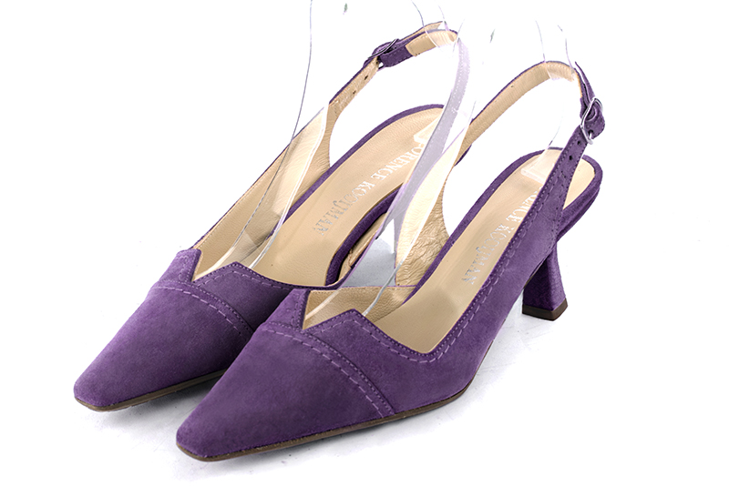 Chaussure femme à brides :  couleur violet améthyste. Bout effilé. Talon mi-haut bobine Vue avant - Florence KOOIJMAN