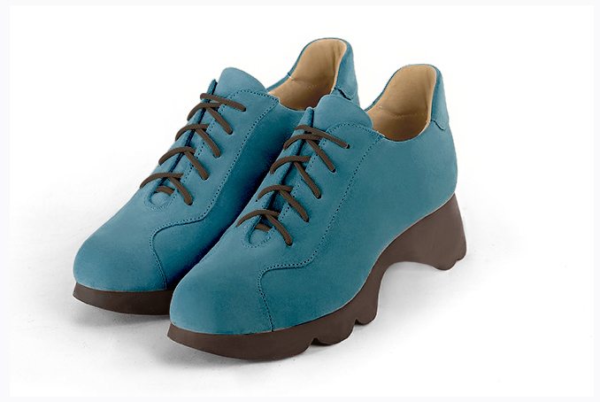 Chaussure femme à lacets : Derby sport couleur bleu canard. Vue avant - Florence KOOIJMAN