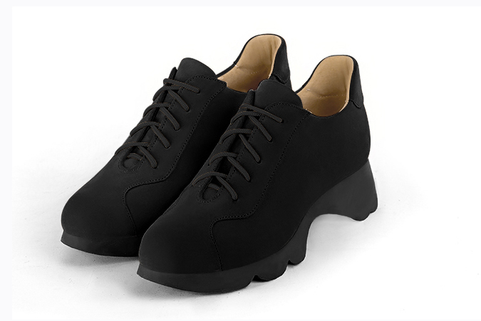 Chaussure femme à lacets : Derby sport couleur noir mat. Vue avant - Florence KOOIJMAN