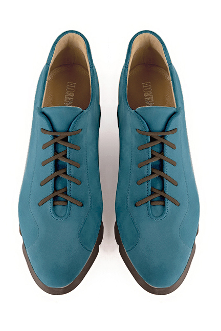 Chaussure femme à lacets : Derby sport couleur bleu canard.. Vue du dessus - Florence KOOIJMAN