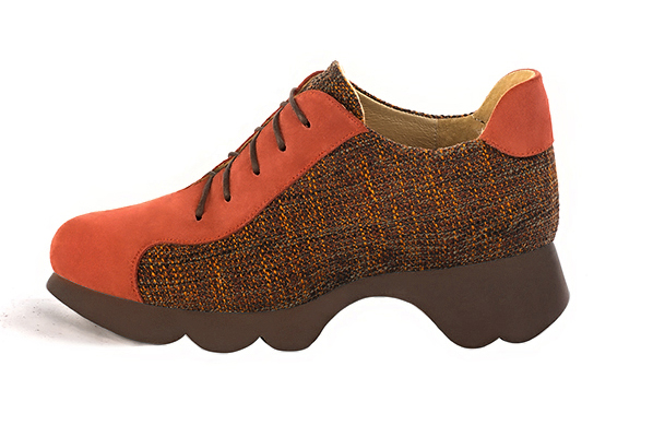 Chaussure femme à lacets : Derby sport couleur orange corail.. Vue de profil - Florence KOOIJMAN