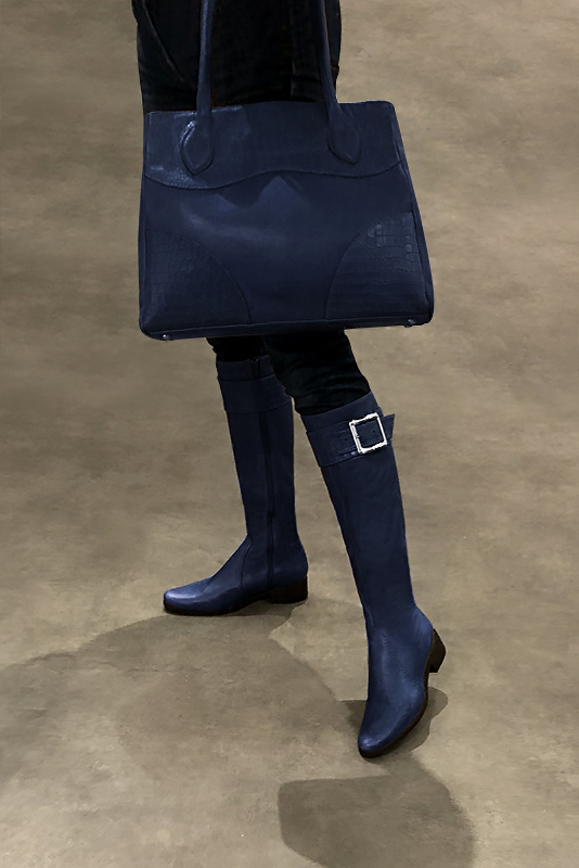 Luxueux grand sac à main, élégant et raffiné, coloris bleu marine. Personnalisation : Choix des cuirs et des couleurs. - Florence KOOIJMAN