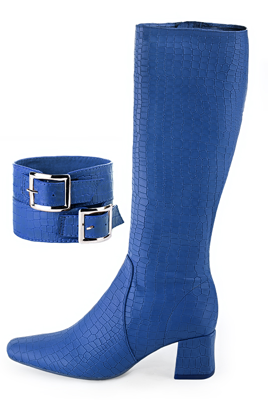 Bracelets pour bottes et cuissardes : A porter sur des bottes ou cuissardes en haut des mollets | couleur bleu électrique. Vue du dessus - Florence KOOIJMAN