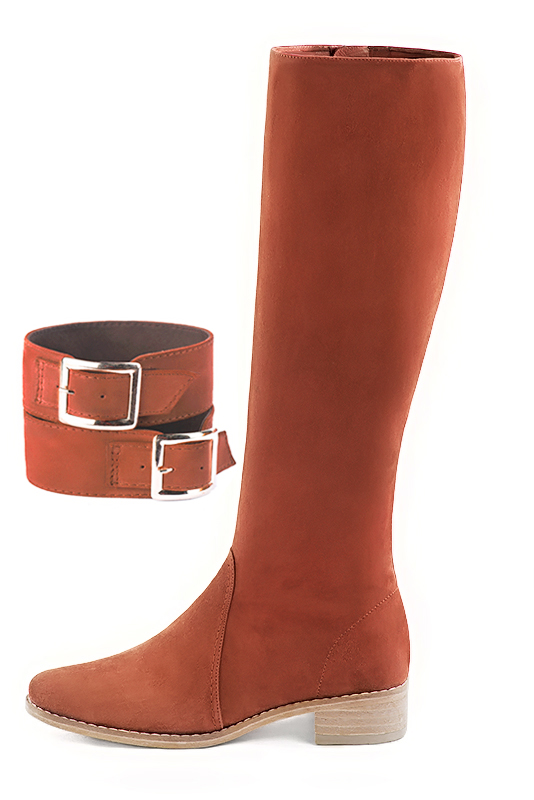 Bracelets pour bottes et cuissardes : A porter sur des bottes ou cuissardes en haut des mollets | couleur orange corail. Vue du dessus - Florence KOOIJMAN