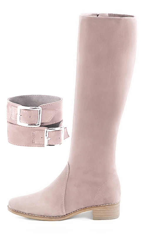 Bracelets pour bottes et cuissardes : A porter sur des bottes ou cuissardes en haut des mollets | couleur rose poudré. Vue du dessus - Florence KOOIJMAN