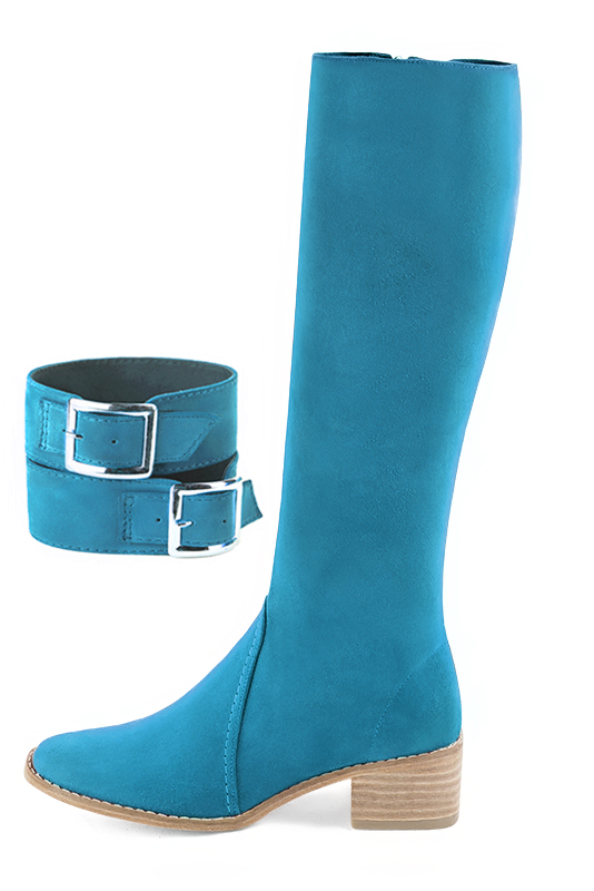 Bracelets pour bottes et cuissardes : A porter sur des bottes ou cuissardes en haut des mollets | couleur bleu turquoise. Vue du dessus - Florence KOOIJMAN