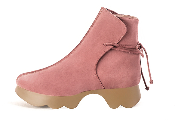 Boots femme : Bottines lacets à l'arrière couleur rose vieux rose.. Vue de profil - Florence KOOIJMAN