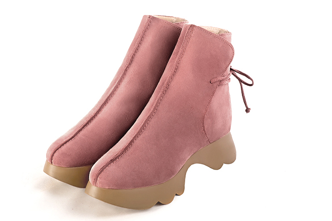 Boots femme : Bottines lacets à l'arrière couleur rose vieux rose. Vue avant - Florence KOOIJMAN