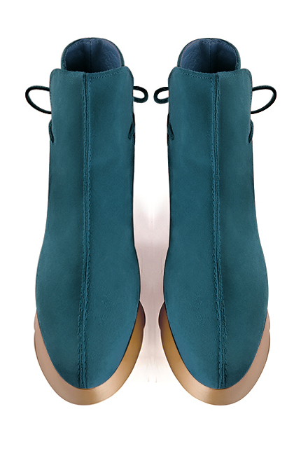 Boots femme : Bottines lacets à l'arrière couleur bleu canard.. Vue du dessus - Florence KOOIJMAN