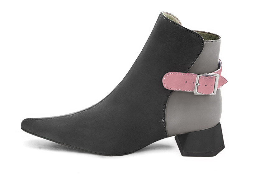Boots femme : Boots avec des boucles à l'arrière couleur gris acier et rose camélia. Bout pointu. Petit talon évasé. Vue de profil - Florence KOOIJMAN