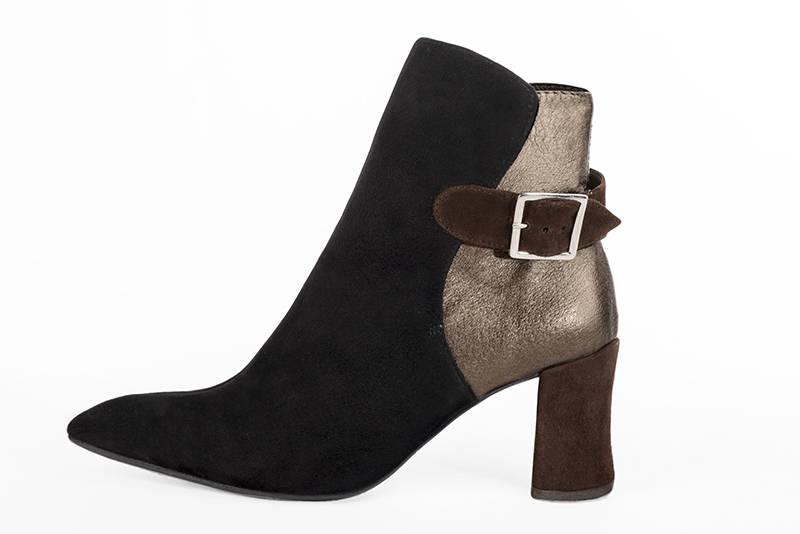 Boots haut de gamme Florence KOOIJMAN - Boots Femme noir et cuir métallisé bronze, sur bout pointu et talon évasé mi haut, du 35 au 43