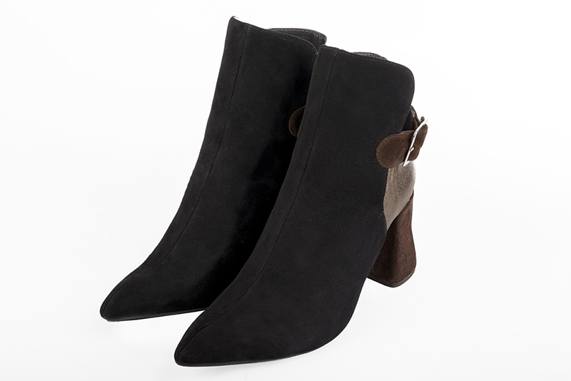 Boots personnalisable Florence KOOIJMAN - Boots Femme noir et cuir métallisé bronze, sur bout pointu et talon évasé mi haut, du 35 au 43