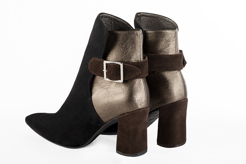 Boots grande taille Florence KOOIJMAN - Boots Femme noir et cuir métallisé bronze, sur bout pointu et talon évasé mi haut, du 35 au 43