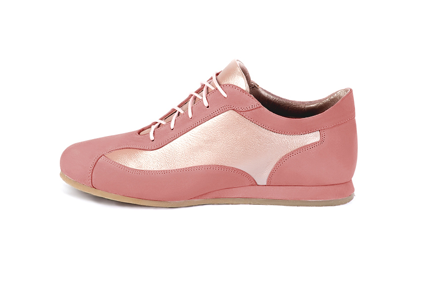 Basket femme habillée : Sneaker urbain bicolore couleur et rose poudré.. Doublure cuir. Vue de profil - Florence KOOIJMAN