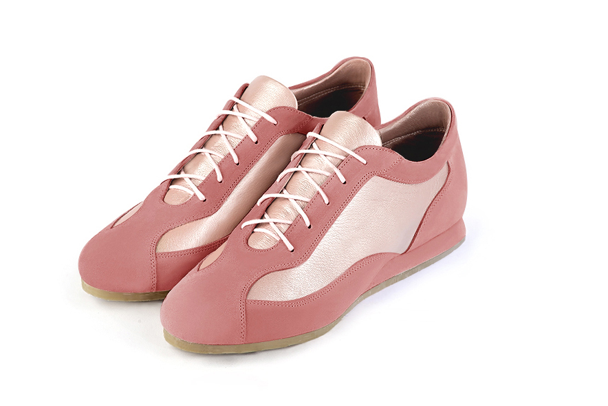 Basket femme habillée : Sneaker urbain bicolore couleur et rose poudré.. Doublure cuir Vue avant - Florence KOOIJMAN