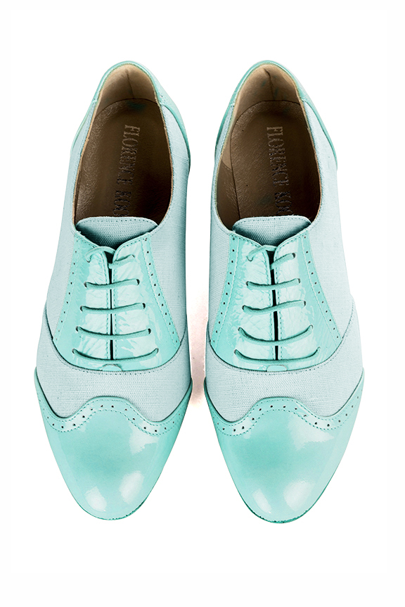 Chaussure femme à lacets : Derby original couleur bleu lagon.. Vue du dessus - Florence KOOIJMAN