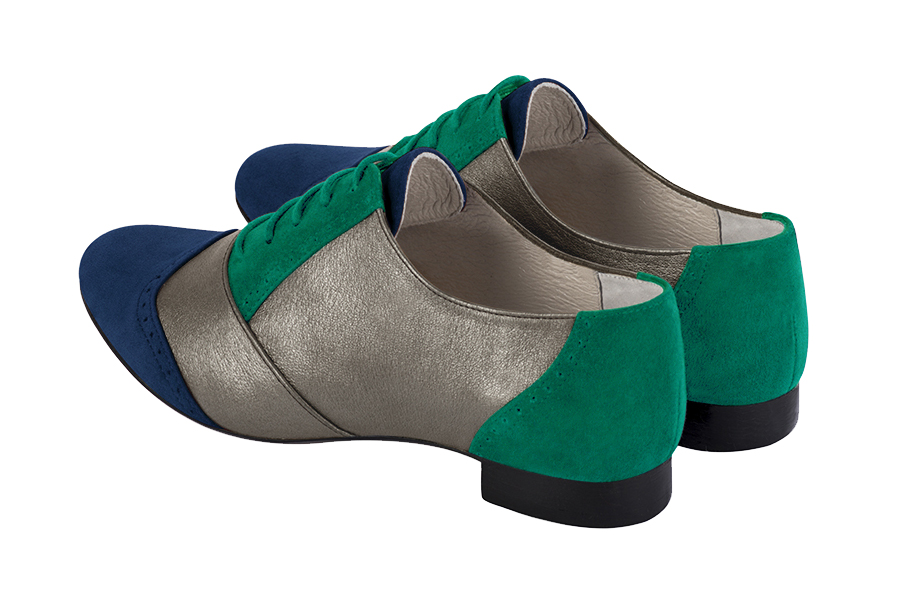 Chaussure femme à lacets : Derby original couleur bleu marine, marron taupe et vert émeraude.. Vue arrière - Florence KOOIJMAN