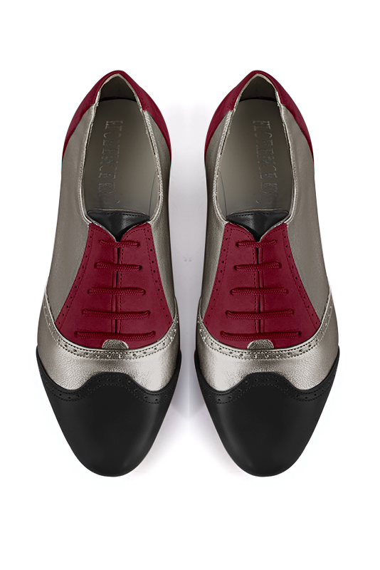 Chaussure femme à lacets : Derby original couleur noir satiné, marron taupe et rouge bordeaux.. Vue du dessus - Florence KOOIJMAN