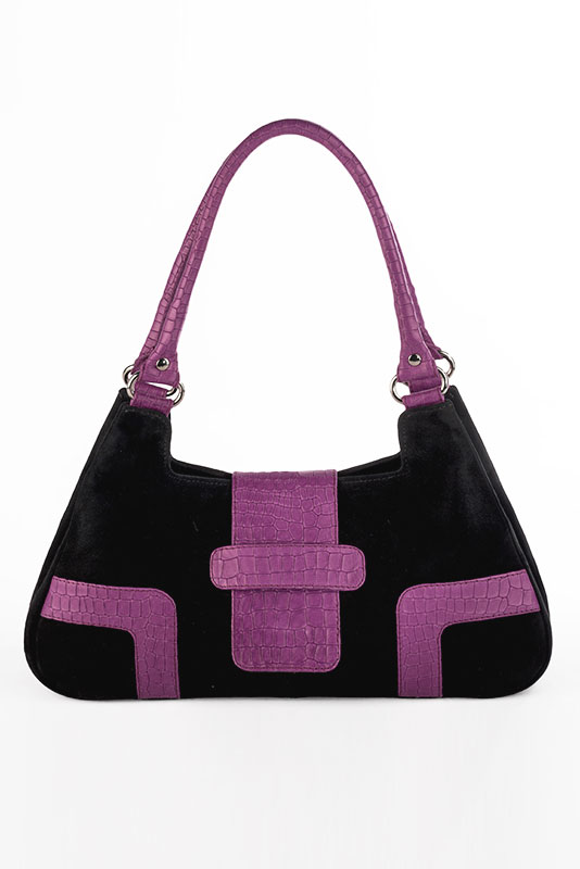 Luxueux sac à main, élégant et raffiné, coloris violet mauve et noir mat. Personnalisation : Choix des cuirs et des couleurs. - Florence KOOIJMAN
