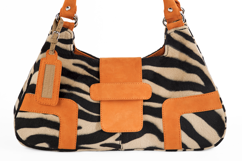 Luxueux sac à main, élégant et raffiné, coloris noir et orange abricot. Personnalisation : Choix des cuirs et des couleurs. - Florence KOOIJMAN