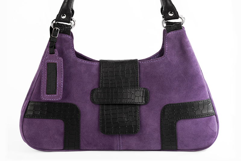 Luxueux sac à main, élégant et raffiné, coloris violet améthyste et noir satiné. Personnalisation : Choix des cuirs et des couleurs. - Florence KOOIJMAN