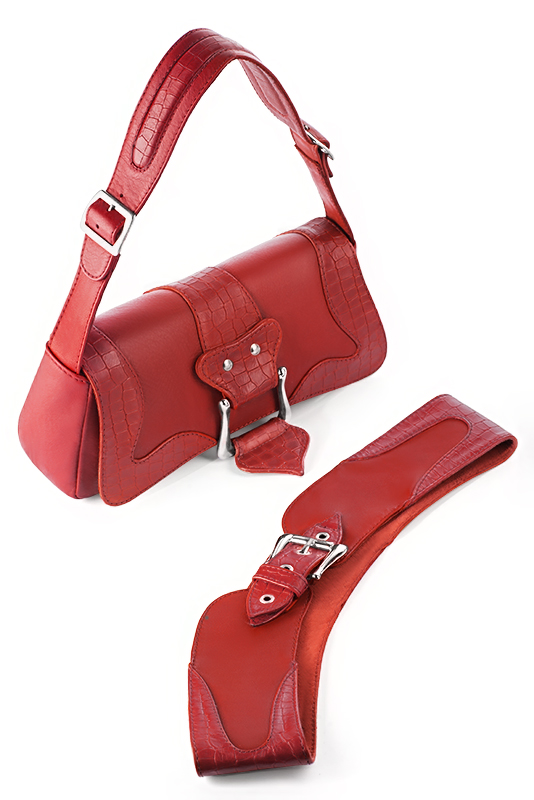 Luxueux petit sac à main, élégant et raffiné, coloris rouge coquelicot. Personnalisation : Choix des cuirs et des couleurs. - Florence KOOIJMAN