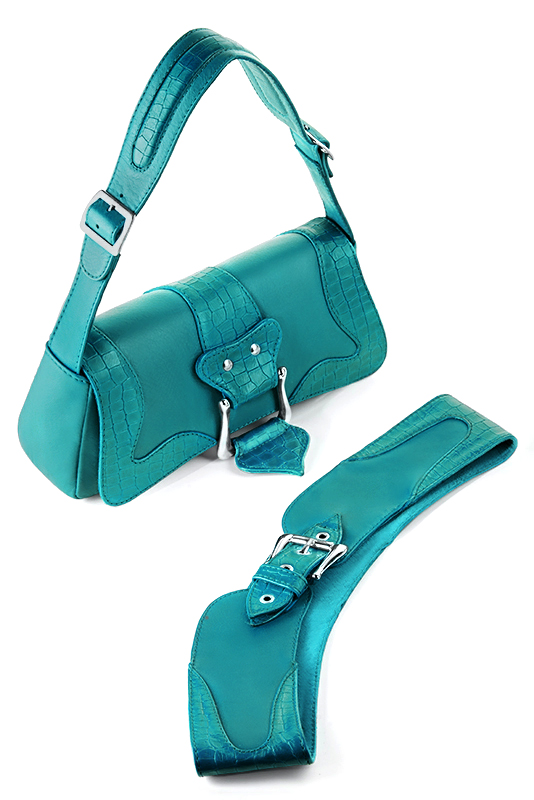 Luxueux petit sac à main, élégant et raffiné, coloris bleu turquoise. Personnalisation : Choix des cuirs et des couleurs. - Florence KOOIJMAN