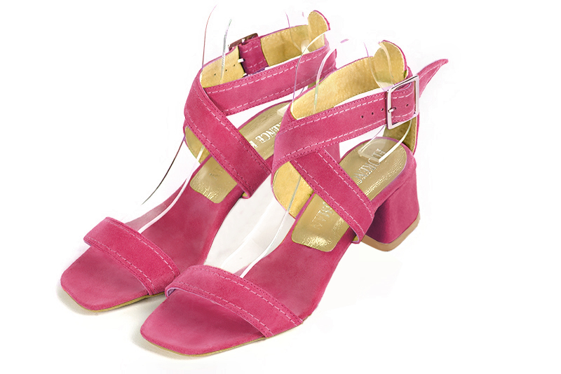 Sandale femme : Sandale soirées et cérémonies couleur rose fuchsia. Bout carré. Petit talon évasé Vue avant - Florence KOOIJMAN