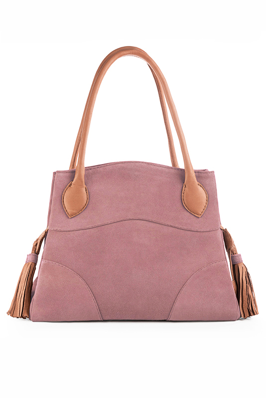 Luxueux grand sac à main, élégant et raffiné, coloris rose vieux rose et beige camel. Personnalisation : Choix des cuirs et des couleurs. - Florence KOOIJMAN
