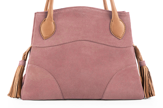 Luxueux grand sac à main, élégant et raffiné, coloris rose vieux rose et beige camel. Personnalisation : Choix des cuirs et des couleurs. - Florence KOOIJMAN