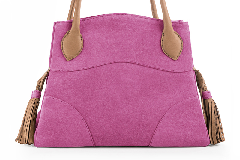 Luxueux grand sac à main, élégant et raffiné, coloris rose pivoine et beige camel. Personnalisation : Choix des cuirs et des couleurs. - Florence KOOIJMAN