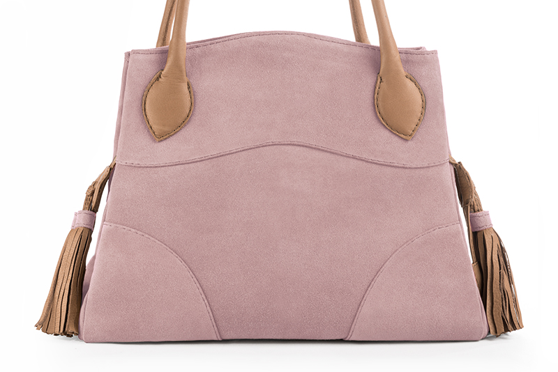 Luxueux grand sac à main, élégant et raffiné, coloris rose pâle et beige camel. Personnalisation : Choix des cuirs et des couleurs. - Florence KOOIJMAN