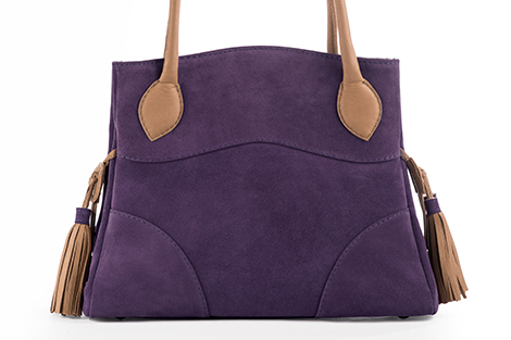 Luxueux grand sac à main, élégant et raffiné, coloris violet améthyste et beige camel. Personnalisation : Choix des cuirs et des couleurs. - Florence KOOIJMAN