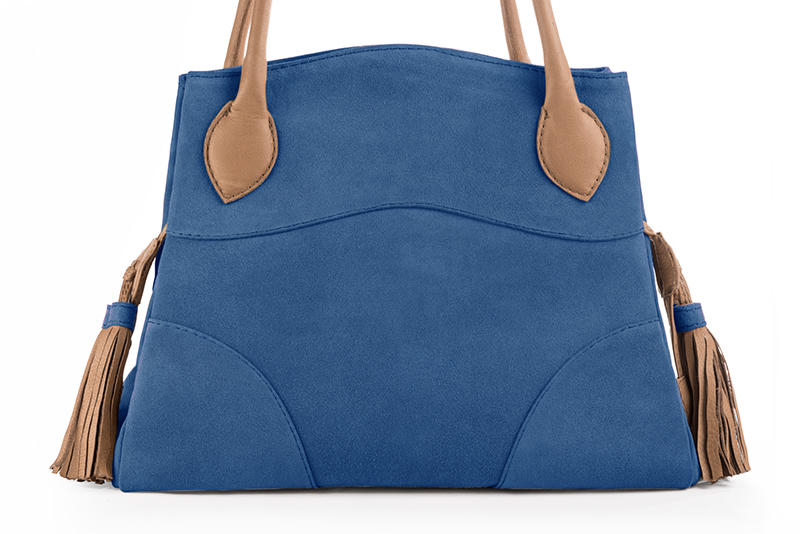 Luxueux grand sac à main, élégant et raffiné, coloris bleu électrique et beige camel. Personnalisation : Choix des cuirs et des couleurs. - Florence KOOIJMAN