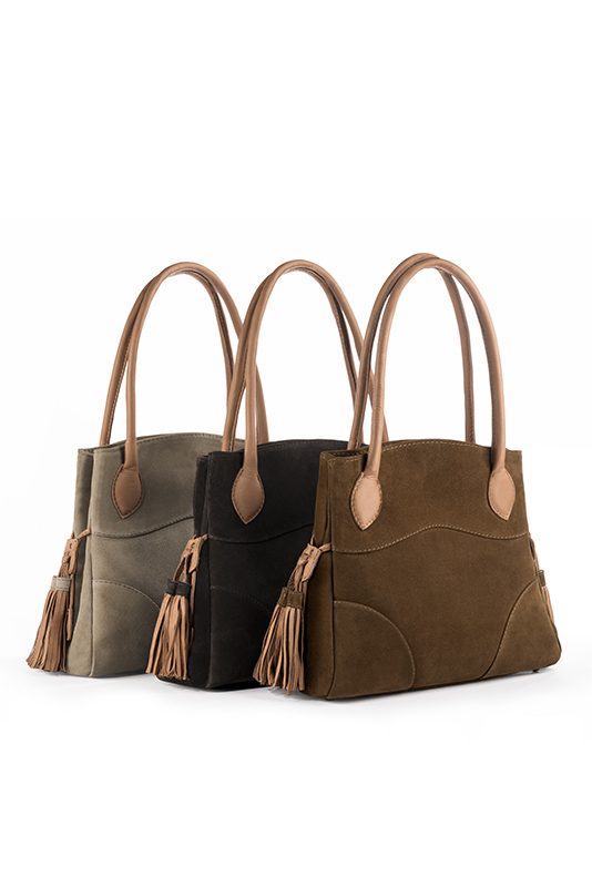 Luxueux grand sac à main, élégant et raffiné, coloris noir mat et beige camel. Personnalisation : Choix des cuirs et des couleurs. - Florence KOOIJMAN