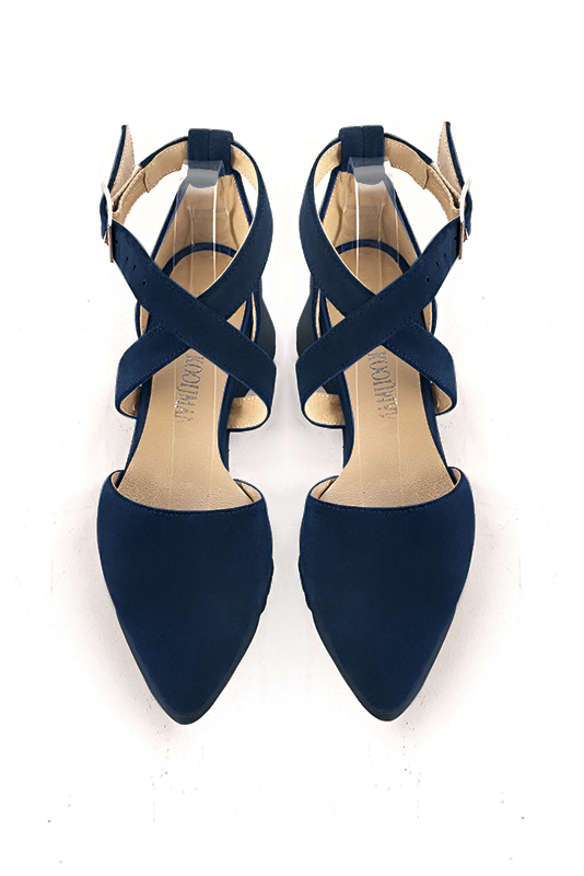 Chaussure femme à brides : Chaussure côtés ouverts brides croisées couleur bleu marine.. Vue du dessus - Florence KOOIJMAN